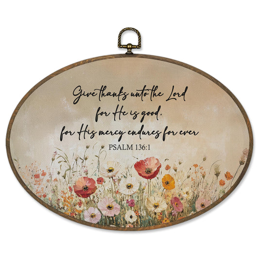 Sviojuce Christian Wildflower Oval Wall Art Decor 8.7x11.3, Bible Verse Thankful Framed Canvas Prints Wall Artwork, Fall Scripture Wall Hanging Decor for Home Bedroom Living Room Decorations