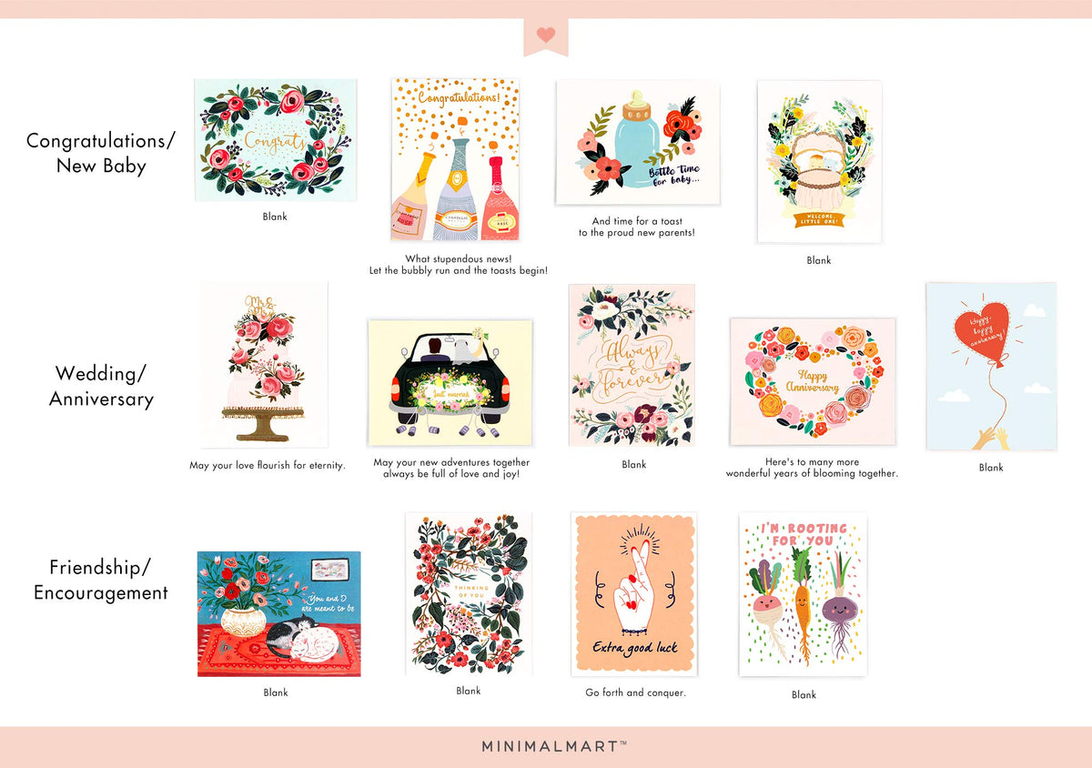 Minimalmart All Occasion Premium Greeting Cards Assortment Box organizer- 32 UNIQUE DESIGNS Birthday, Thank You, Get Well Soon, Congratulations, Wedding, Anniversary, and Friendship Bulk- GOLD STAMPED