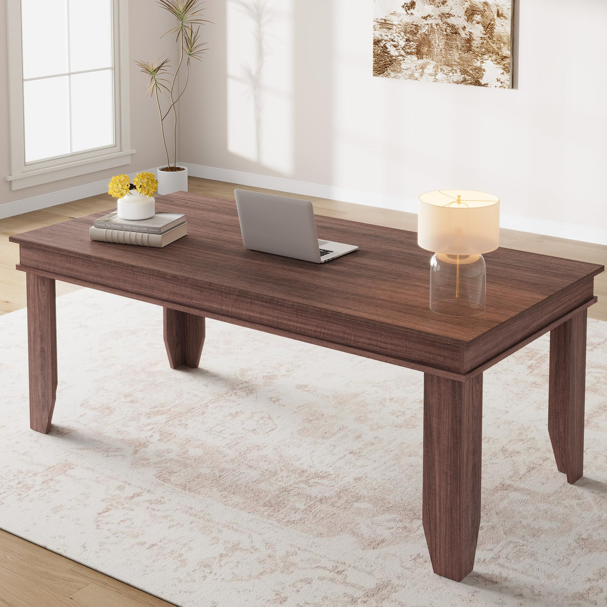 71 Inch Executive Desk, Large Black Computer Desk with Sturdy Thick Legs, Modern Farmhouse Home Office Desk, 180cm Spacious Writing Table for Study, Professional Workstation Furniture, Rectangular