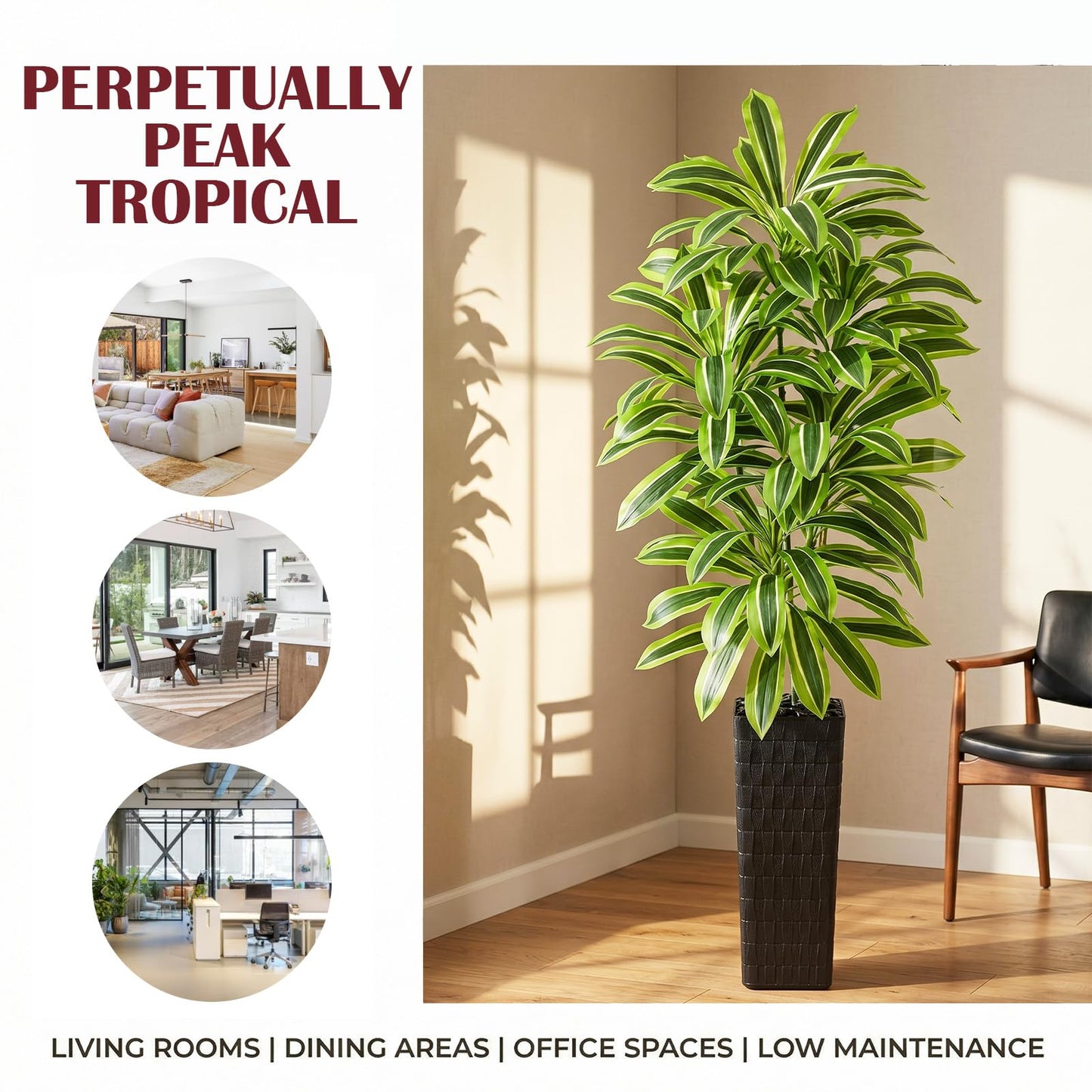 Artifical Yellow Dracaena Tree Indoor, 7FT Tall Fake Floor Plants with Black Planter & Pebbles, Fuax Silk Yucca Tree for Home Office Living Room Bedroom Farmhouse Modern Outdoor Topiary Tree