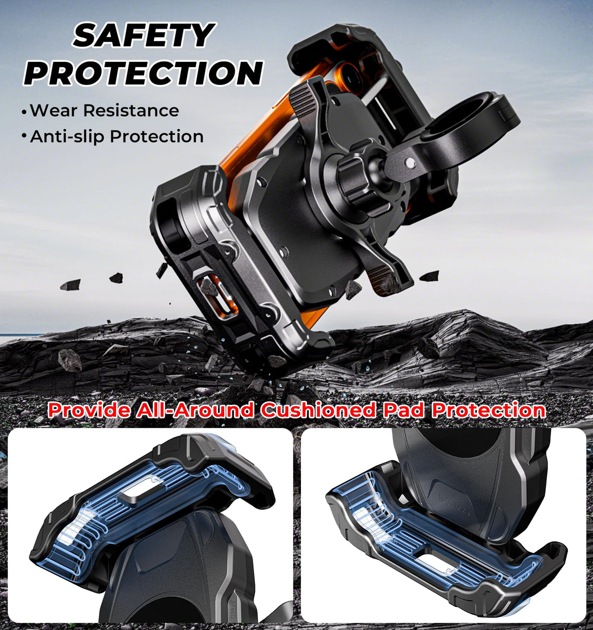 VAZESWIN Motorcycle Phone Mount [Secure Lock] One-Handed Operation Motorcycle Cellphone Holder, Bicycle Scooter Handlebar Clamp, Bike Phone Mount with Aluminum Alloy Base Fit for 5.4"-7.2" Smartphone