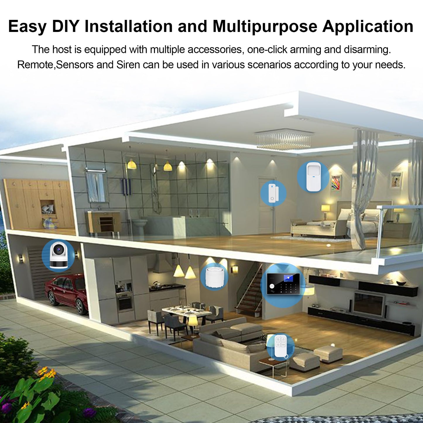 Wireless Home Alarm System, 13pcs GSM SMS 2G WiFi Full Burglar Alarm System, Siren Alarm with PIR, Door Window Sensor, Camera, Remote Control for Apartment, Garage, Office