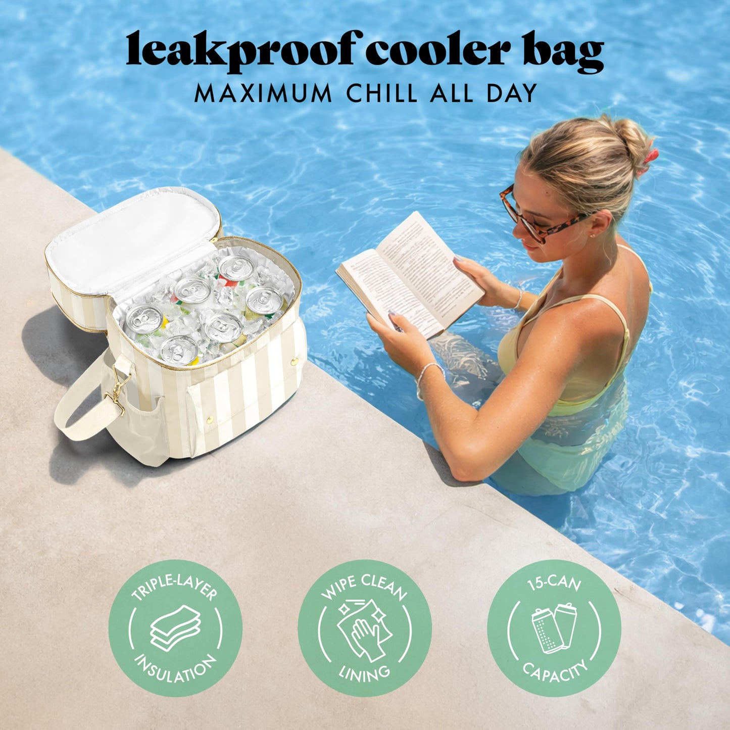 Fit & Fresh Sidekick Insulated Cooler Bag – Dual Compartment Leakproof Soft Sided Lunch Cooler, Small Cooler Bag with Crossbody Strap, 15 Can Capacity for Work, Beach & Travel, Pina Colada Cabana