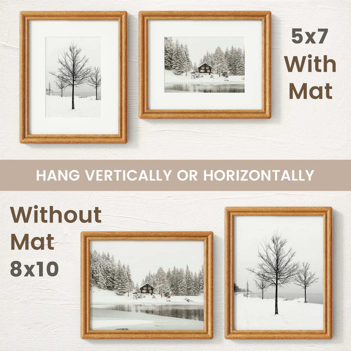 8x10 Picture Frame, USA-Sourced Natural Solid Teak Wood Photo Collage Frame with HD Tempered Glass, Rounded Corner 8 x 10 Wooden Frame Matted to 5x7, Gallery Wall Frames for Wall or Tabletop Display