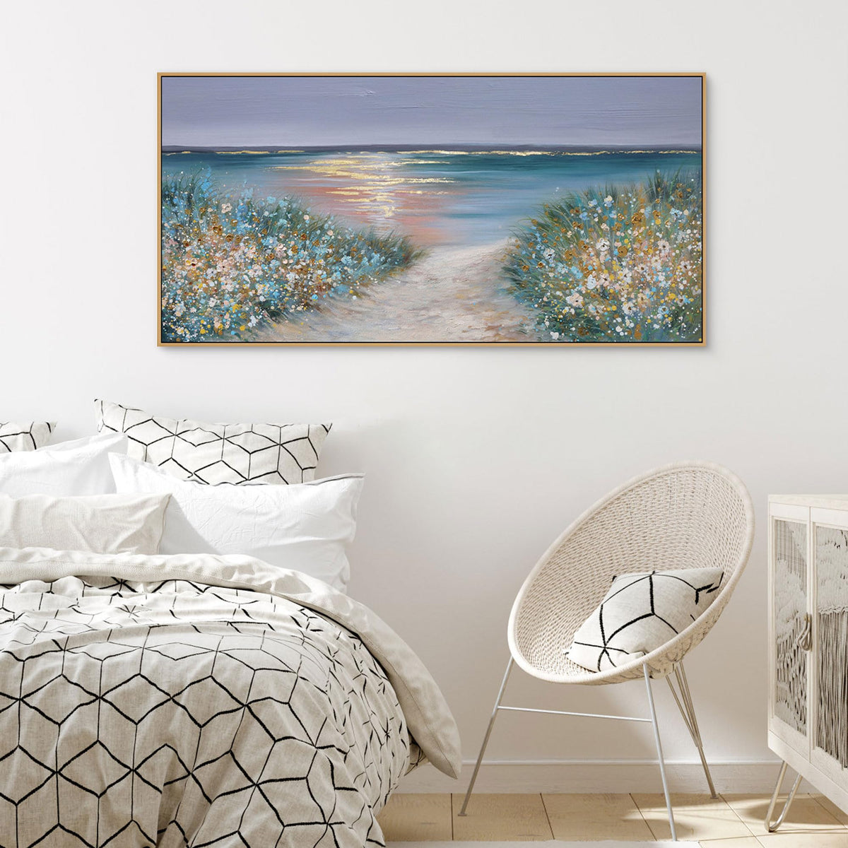 yiijeah Beach Wall Art Large Landscape Canvas Coastal Gold Picture Horizontal Artwork for Walls Ocean Prints Big Paintings Living Room Bedroom Office Home Decor 40x20 Inches