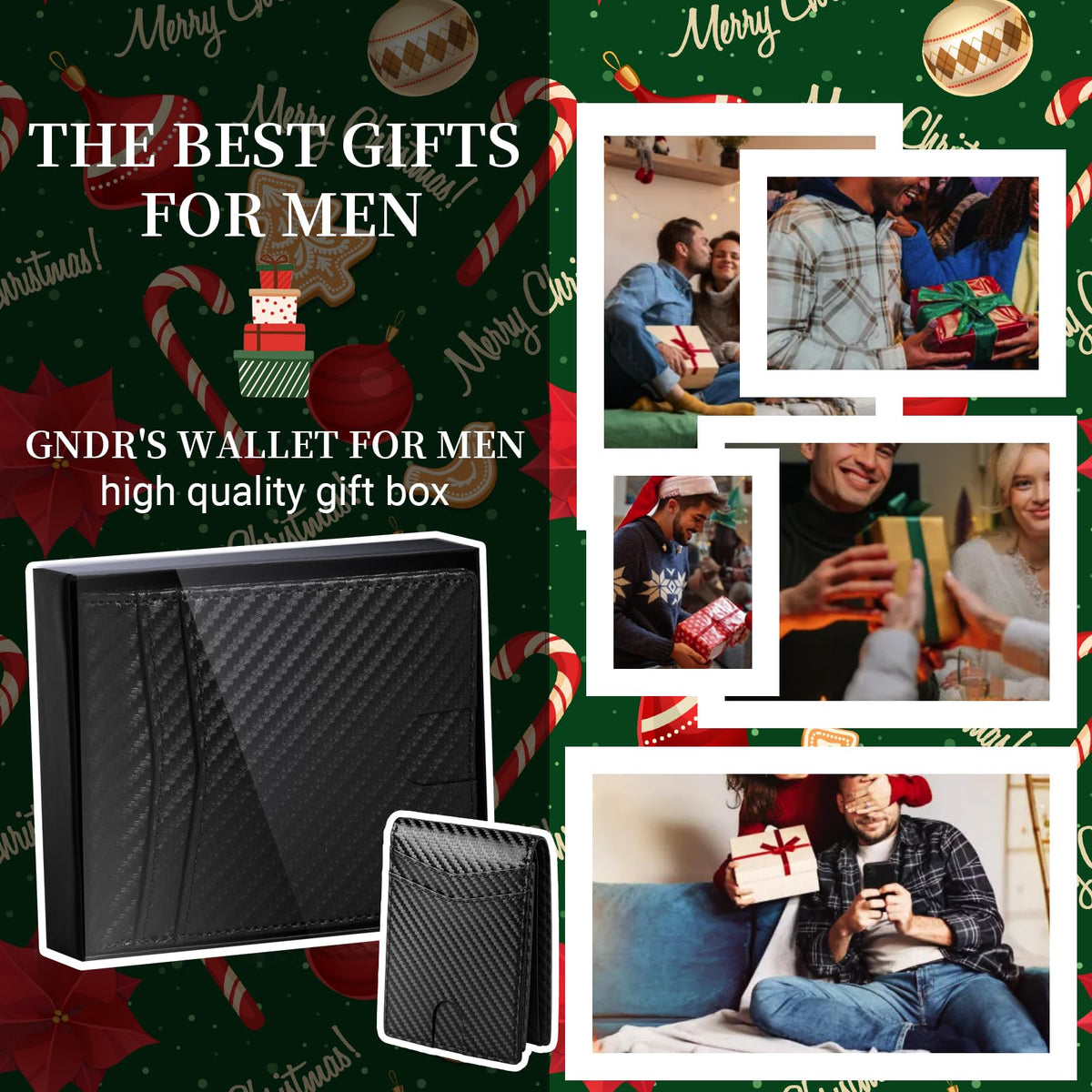 GNDR Wallet For Men RFID Blocking Leather Black Wallets Bifold Carbon Fiber Front Pocket Card Holder Mens Accessories With Gift Box