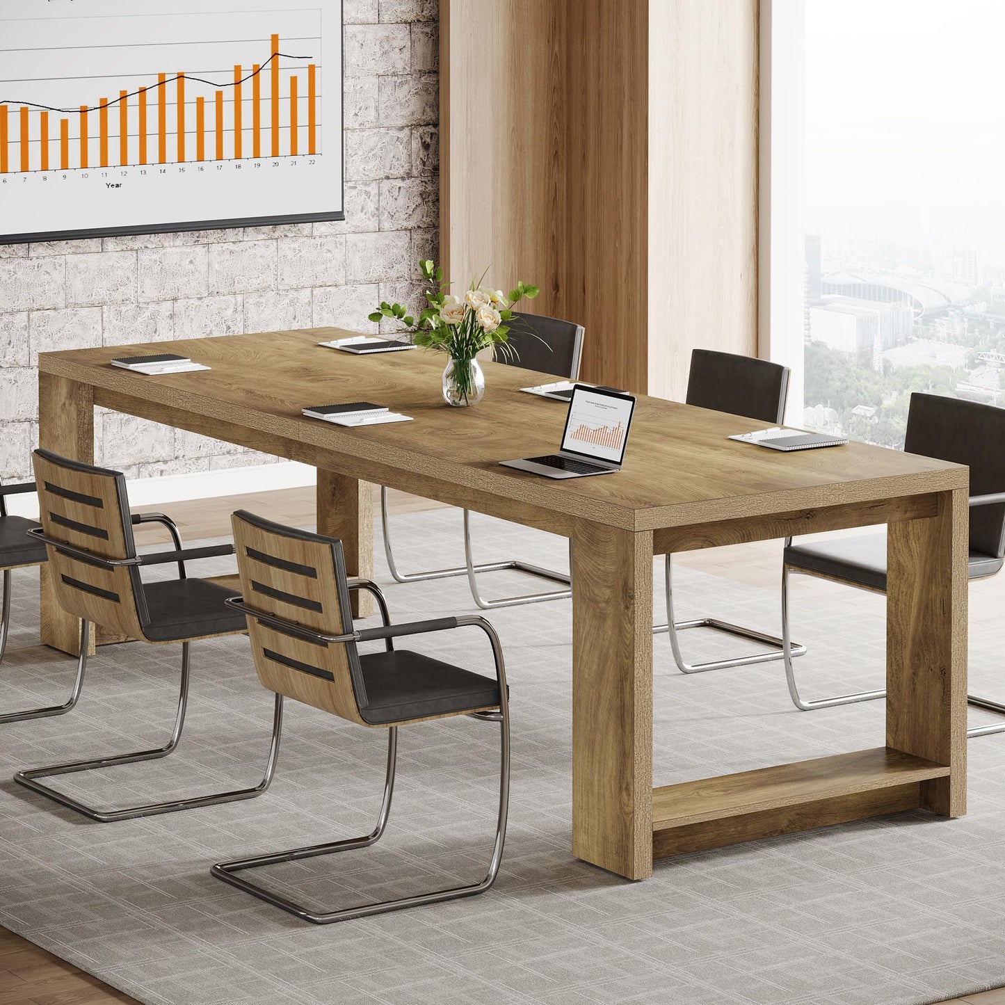 Tribesigns Large Conference Table for 6-8, 87-Inch Rectangular Meeting Table, Farmhouse Seminar Boardroom Desk for Office Conference Room (Natural)