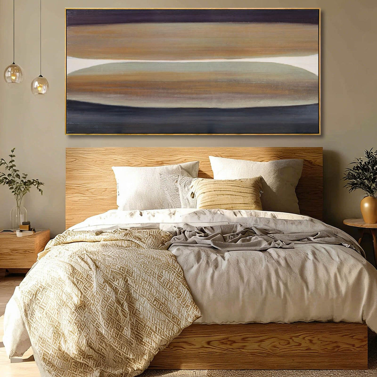Neutral Brown and Black Abstract Wall Art 24x48 Inch, Large Framed Canvas Prints with Wooden Frame, Modern Minimalist Home Decoration for Bedroom Living Room or Office