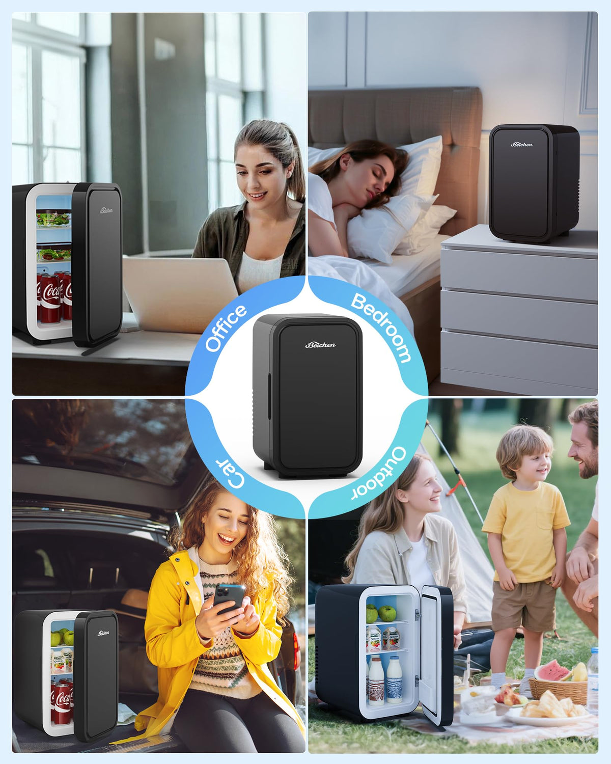 BEICHEN Mini Fridge, 6 Liter / 8 Can Small Refrigerator for Bedroom, Car, Office & Dorm, 110V AC/DC Portable Thermoelectric Cooler & Warmer for Skincare, Food, Drinks, Black