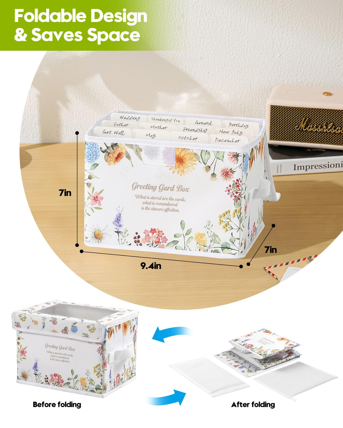 Meunmro Greeting Card Organizer Box With 13 Removable Dividers, Oxford Cloth Card Organizer With Transparent Lid, Store 140+ Cards for Photos, Stamp, Crafts, Envelopes, Sticker, Scrapbooking