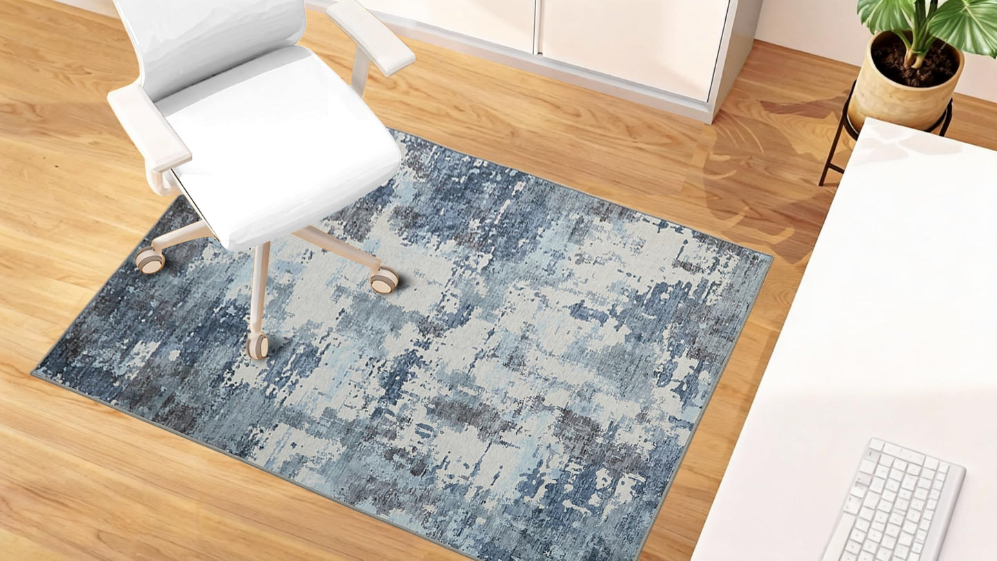 Office Chair Mat for Hardwood Floor, 0.2” Thick Non-Slip Desk Rug, Silent Glide Floor Protector for Rolling Chairs, Easy-Clean Surface, Silent Glide Mat for Tile & Laminate, Blue Gray Mist