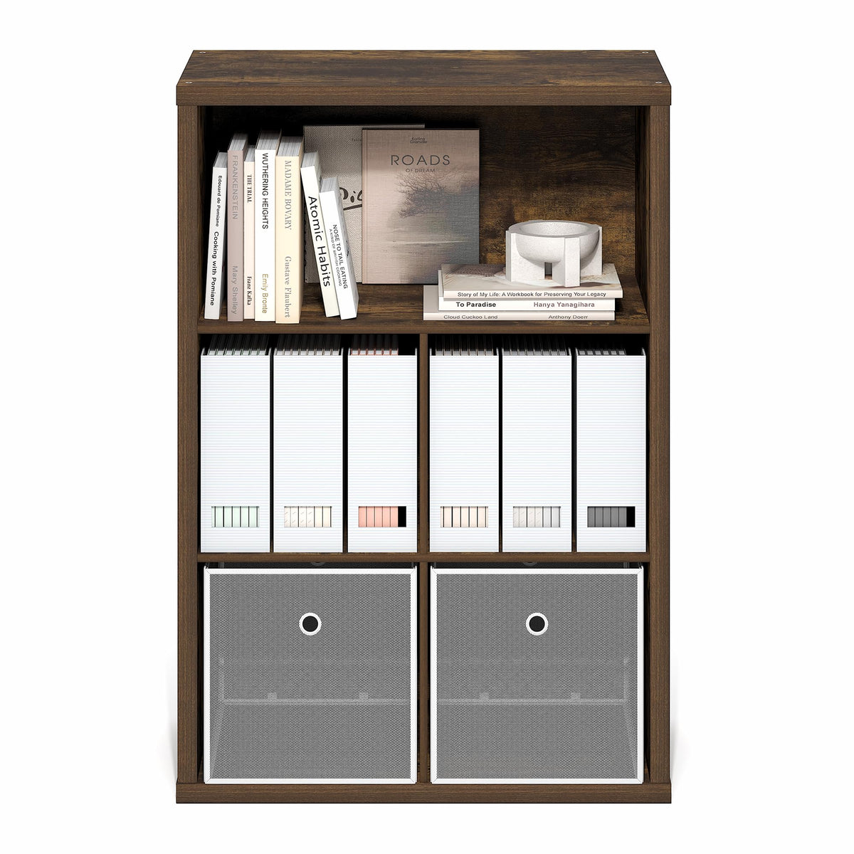 Furinno Cubicle Book Shelf, 5-Cube Bookshelf, Extra Thick Frame Cube Storage Organizer Bookcase with Closed Back, 15.3 x 29.9 x 43.3, for Living Room, Bedroom, Home Office, Amber Pine