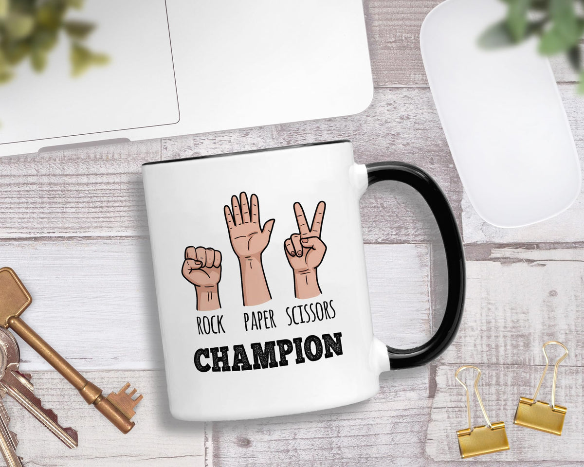 Casitika Rock Paper Scissors Champion 11 oz Mug. Funny Gift for Friends, Family, and Co-workers
