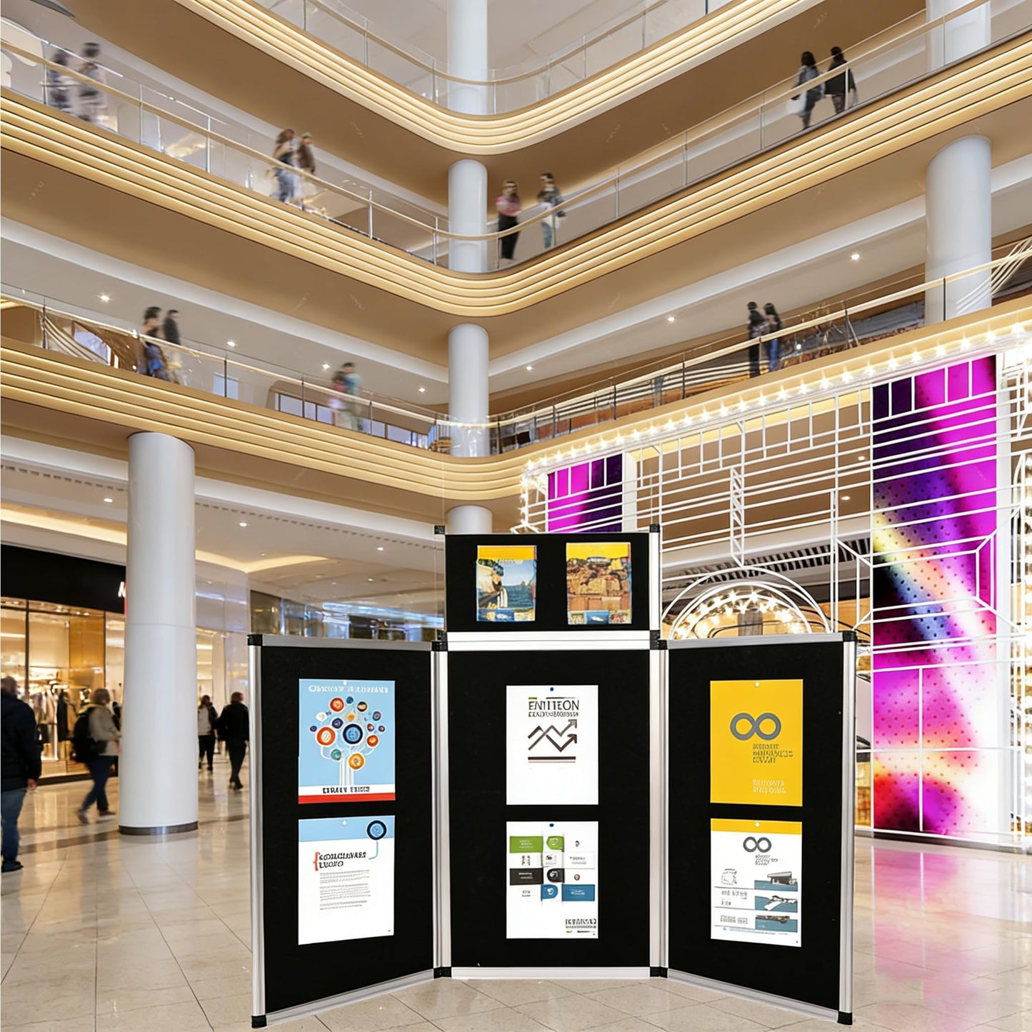ISXACFF 3+1 Panel Trade Show Presentation Board 70.8“ x 35.4” Trifold Poster Board Folding 3 Panel Exhibition Display Boards Double Sided Tabletop Display with Storage Bag Hook & Loop-Receptive Fabric