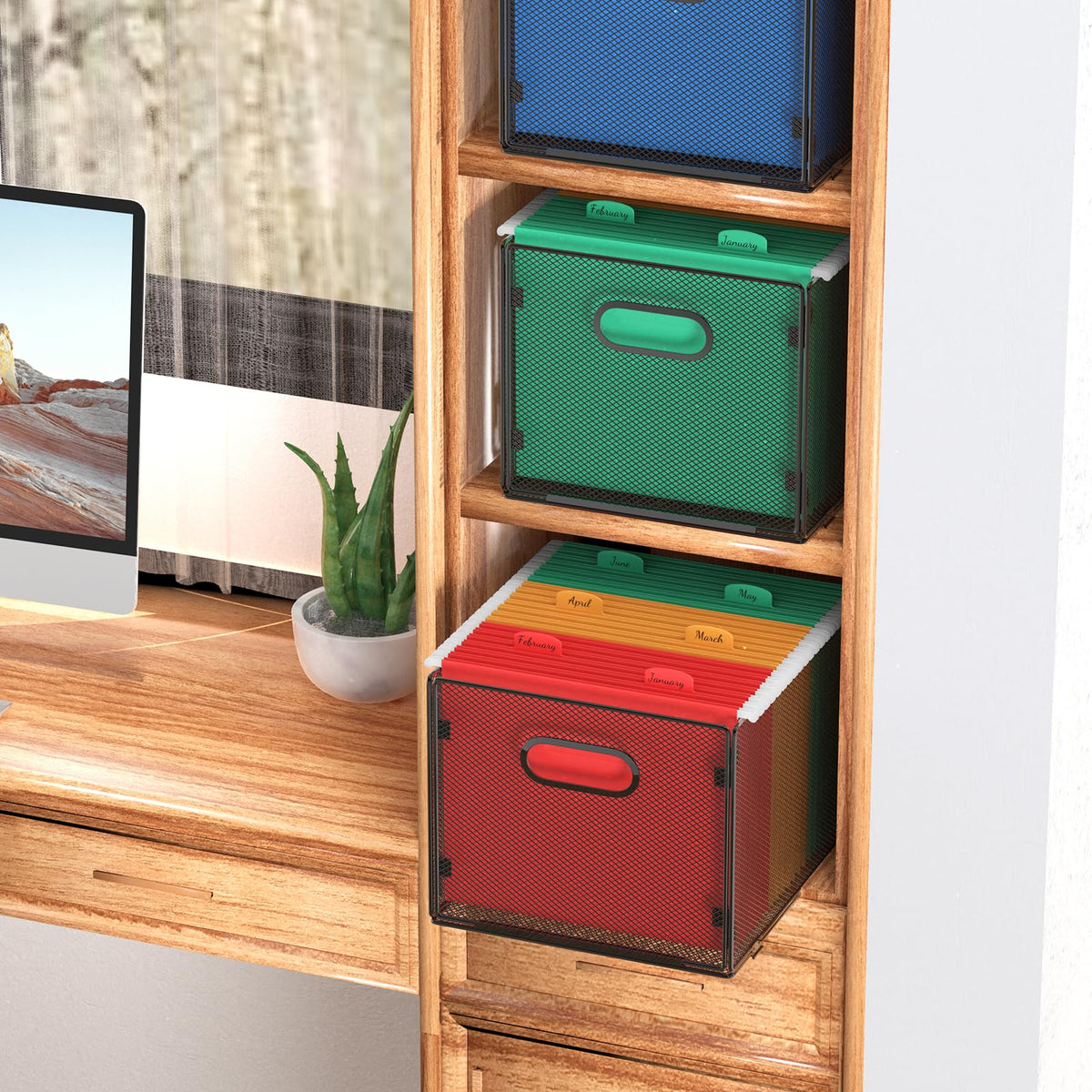 samstar 2 Pack Hanging File Organizer, Mesh File Folder Box Filing Box File Cabinet Organizer Storage Boxes, Letter Size