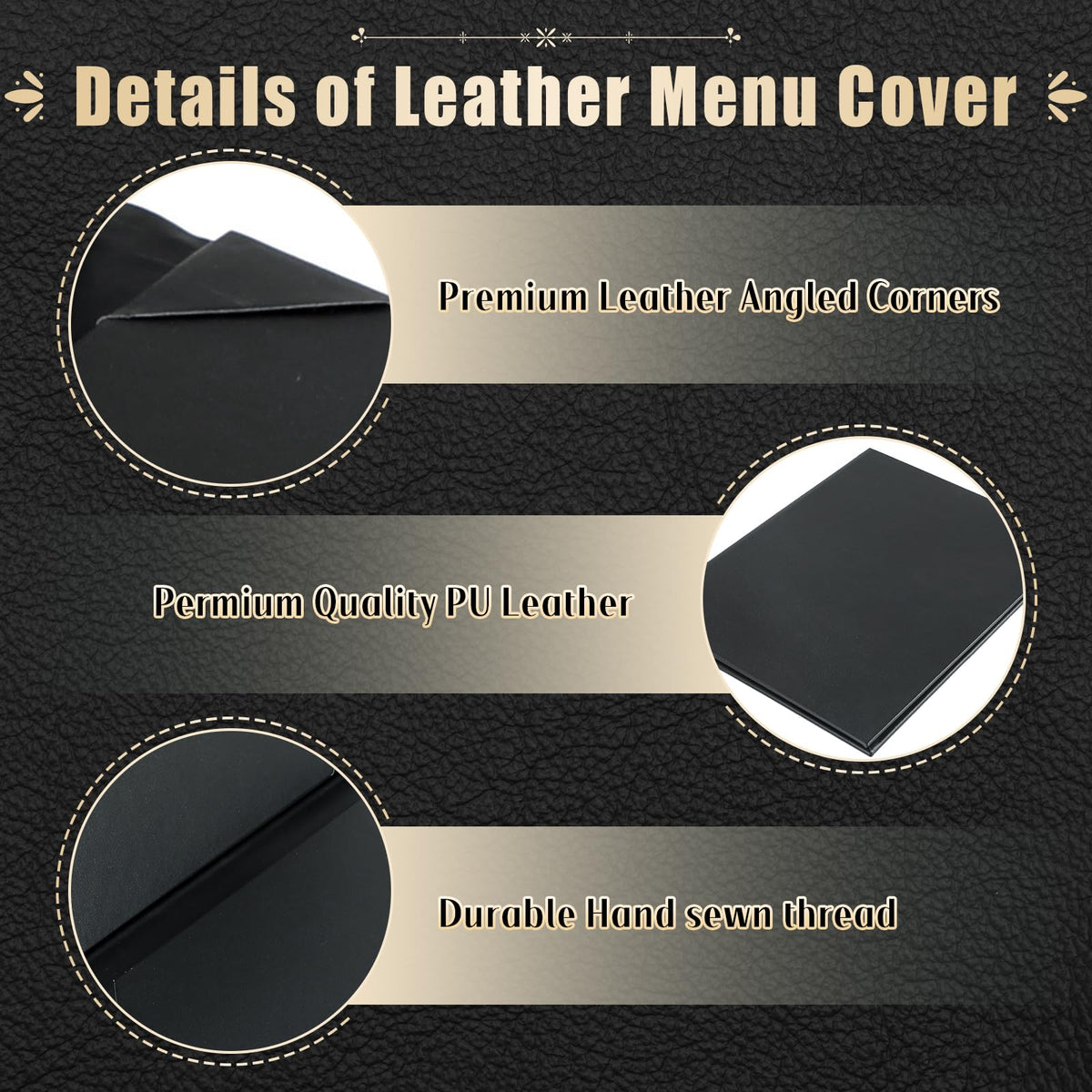 FLKQC Restaurant Menu Holders 8.5" x 11", Pack of 10 Synthetic Leather Double Panel Book Style with Angled Corners, Black