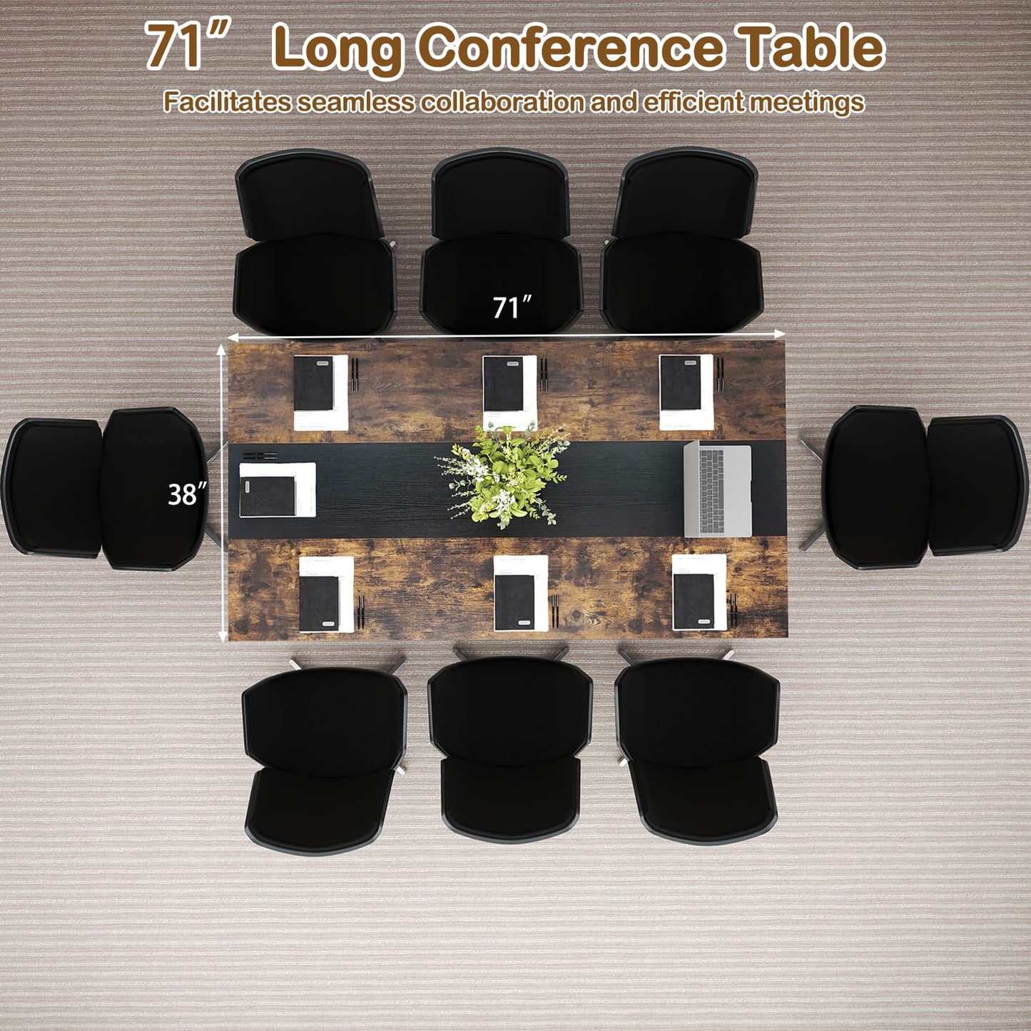 Giantex 6 FT Conference Table for 6-8 People, Modern 71" L x 38" W Large Meeting Table with Storage Shelf & Cable Grommet, Rectangle Conference Room Table for Office, Boardroom, Rustic Brown (1)
