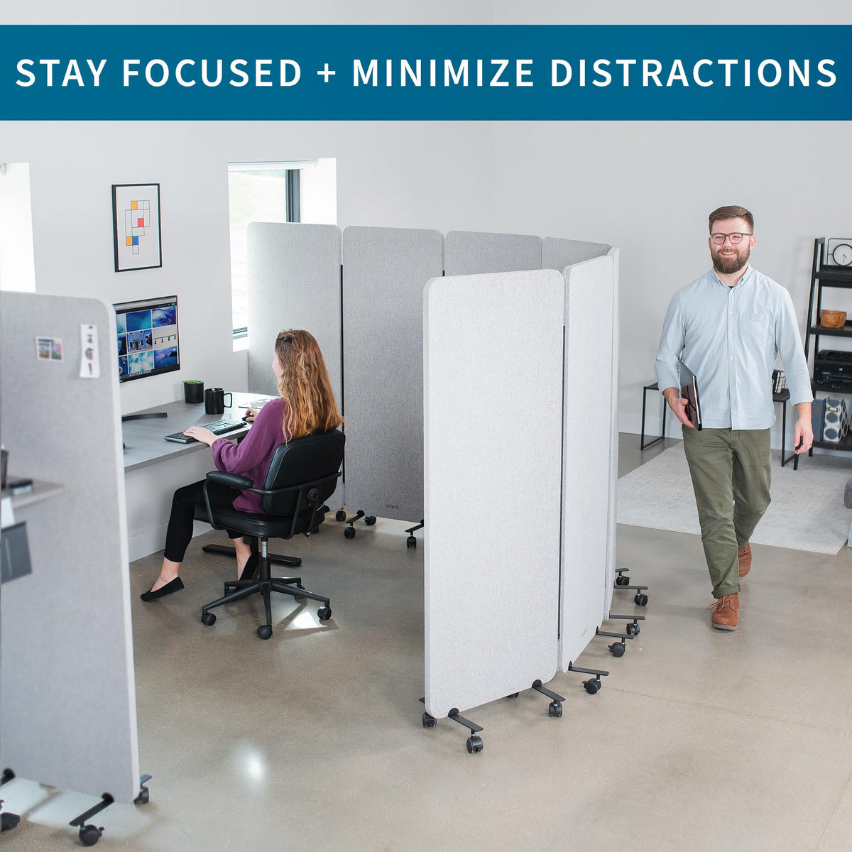 VIVO Freestanding 72 x 66 inch Privacy Panel, Mobile Cubicle Divider, x3 24 inch Wall Partitions, Gray, PP-3-T072G-M