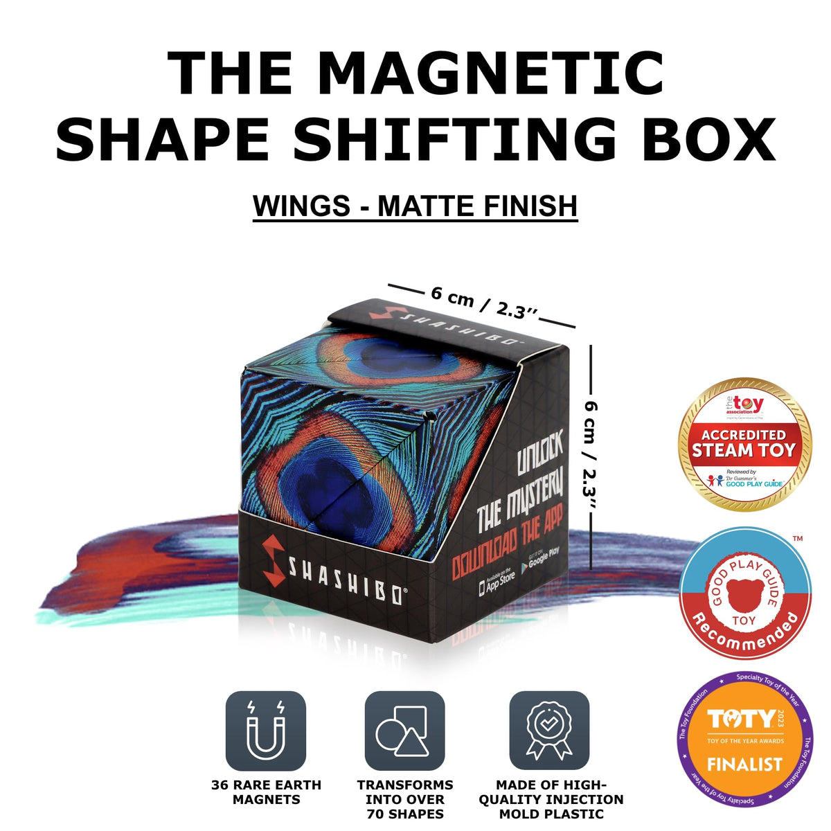 Shashibo Shape Shifting Box - Award-Winning STEM Fidget Toy with Ultra Strong Magnets - Puzzle Cube Transforms Into 100+ Shapes, Perfect Sensory Gift for Kids, Teens, and Adults (Wings)