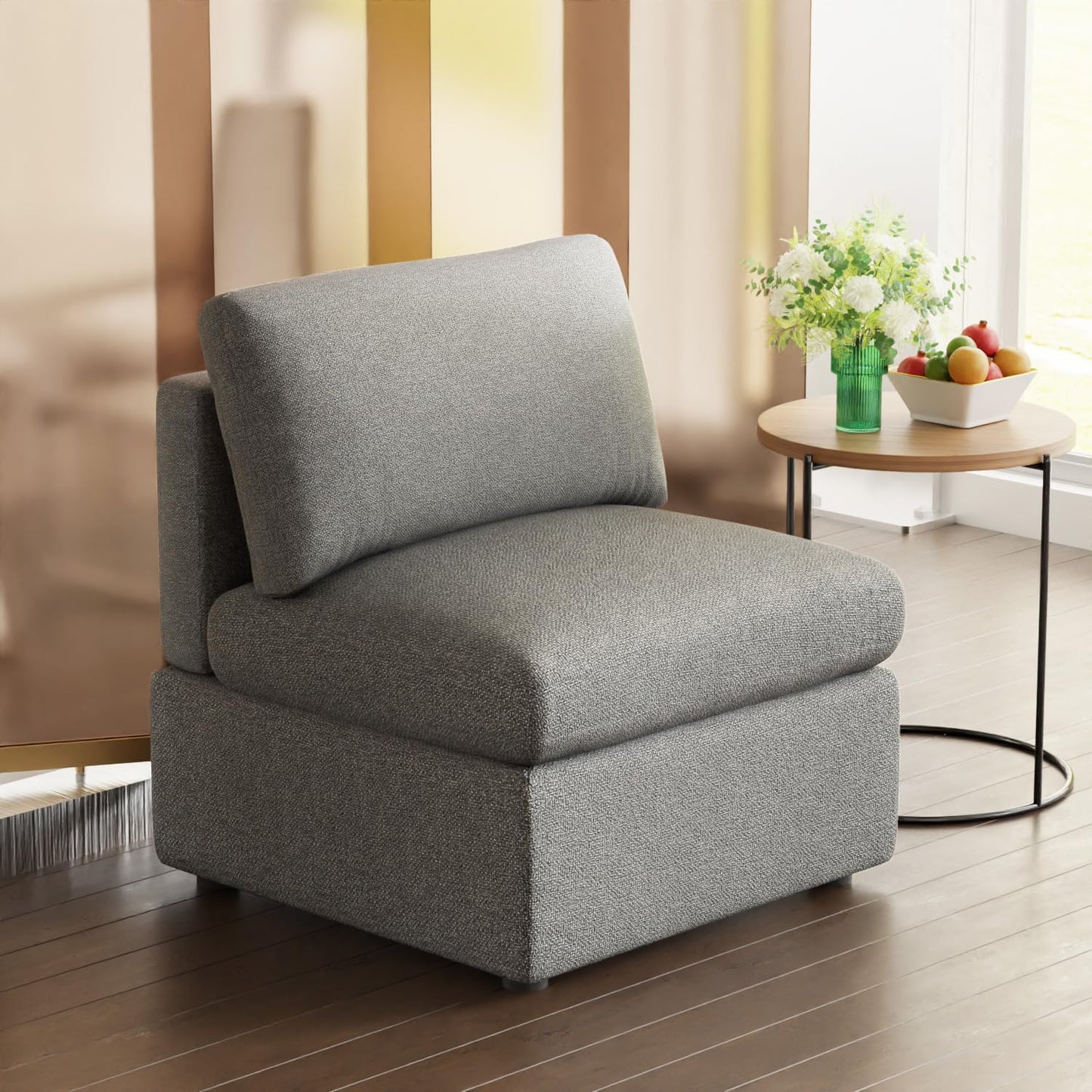 FDW Sofa Couch 1-Deep Seat Convertible Modular Sectional Sofa Couch for Living Room Bedroom Home Office,Gray