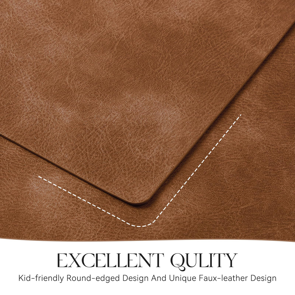 MOSAYT Vinyl Placemats Set of 4-12 X 17 Inch - Faux Leather 100% Waterproof Oil-Proof Wipeable PU Place Mats, Heat Resistant Reversible Table Mats for Kitchen, Dining, Outdoor, Reddish Brown