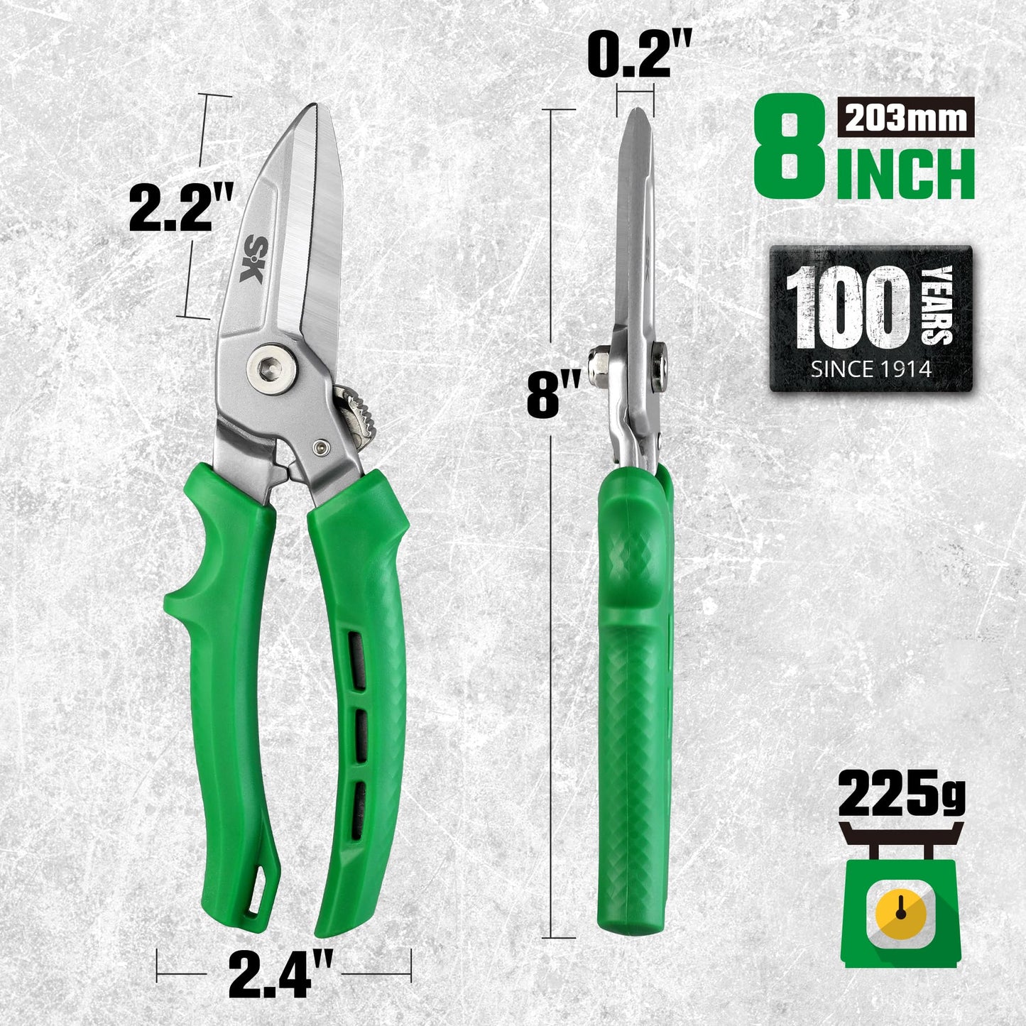 SK 8" Heavy Duty Scissors, All Purpose Shears, Drop Forged CR-V Blades with Safety Lock, Comfortable Grips