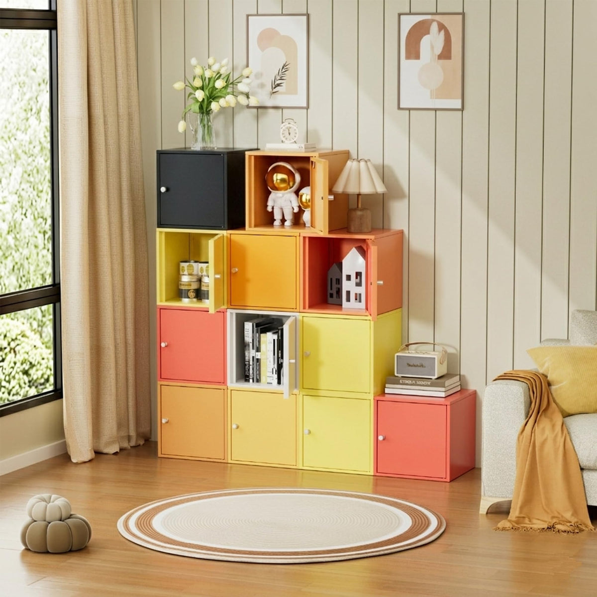 Tivostaral Cube Storage Organizer, 11" x 11" x 11" Mini Aesthetic Metal Storage Cabinet with Door, Small Steel Cabinet for Desk, Stackable Modular Storage Bin for Office, Home