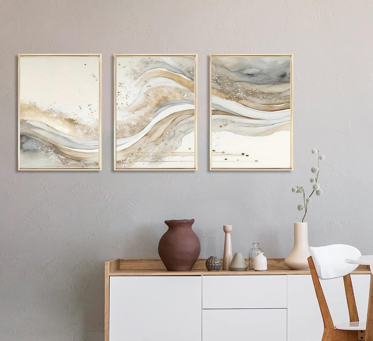 3Pcs Gold Abstract Marble Canvas Wall Art Modern Grey and Gold Fluid Painting Picture Wall Decor neutral Marble Poster Print Artwork for Bedroom Living Room Office Hotel Home Decoration