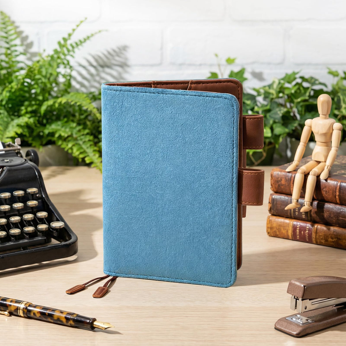 Fullhawl Velvet Cover for A5 Notebooks Planner Cover for Weeks A5 Planner Inserts & Refill Paper 6.4 x 9 Inches Refillable Notebook for Student(Dusty Blue)