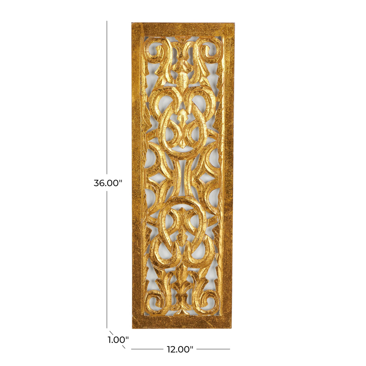 Deco 79 Wooden Floral Handmade Home Wall Decor Intricately Carved Arabesque Wall Sculpture, Wall Art 12" x 1" x 36", Gold