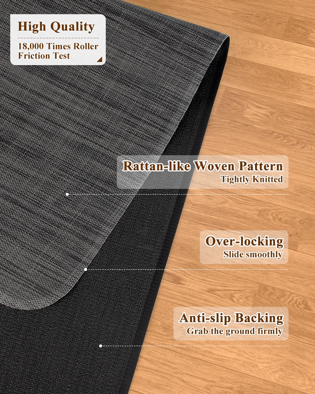 Soimeat Office Chair Mat for Hardwood Floor, 35.4" x 47.2" Non-Slip Desk Computer Chair Mat, PVC Floor Mat for Rolling Chair, Heavy Duty Wood/Tile Floor Protector Desk Rug for Home Office, Black