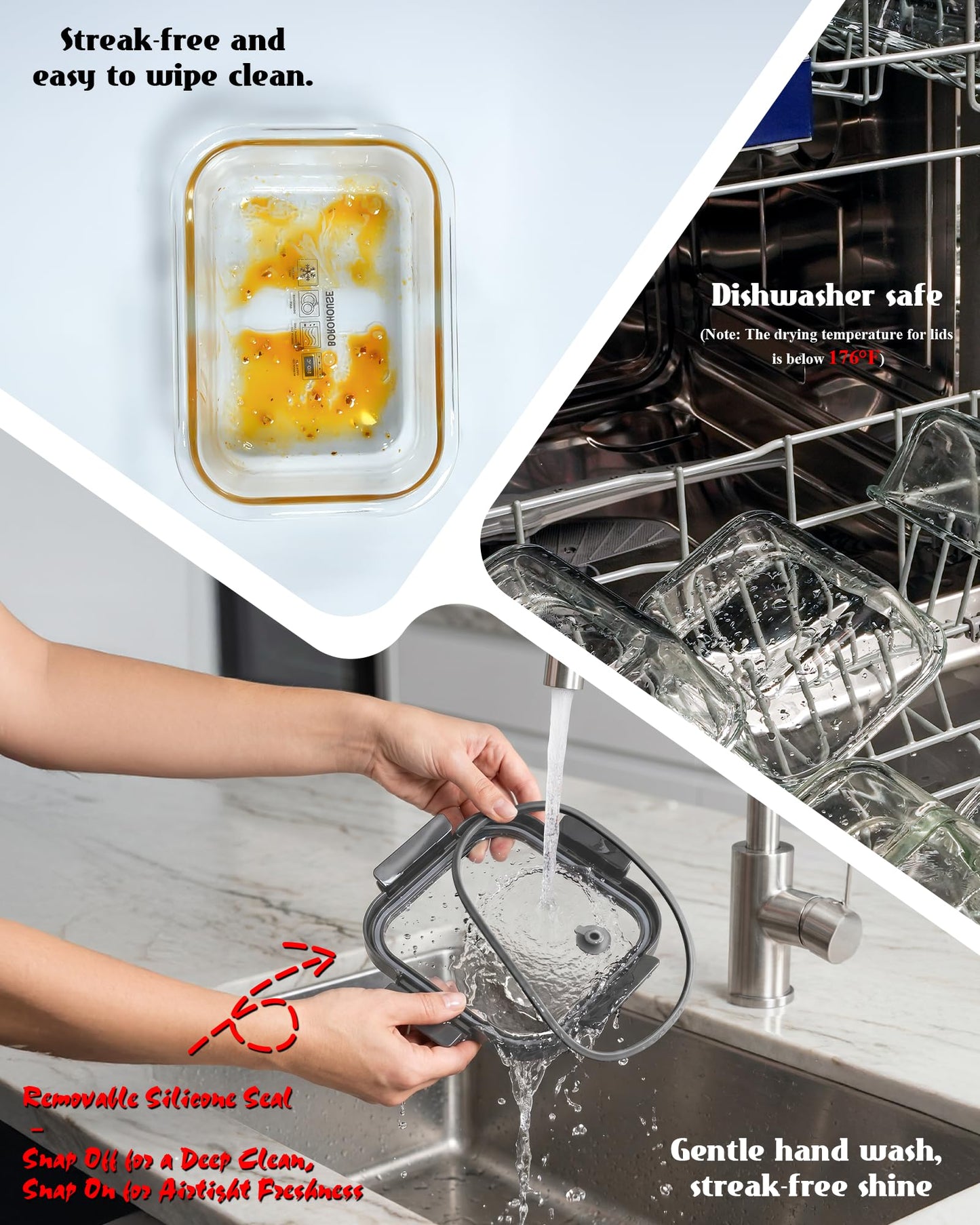 BOROHOUSE 12-Pack Glass Containers with Tempered Lids – Borosilicate, Oven-Safe(-4°F~950°F), Airtight, BPA-Free, Multi-Size for Meal Prep, Dishwasher Safe, 1.6 cups to 6.4 cups (Gray)