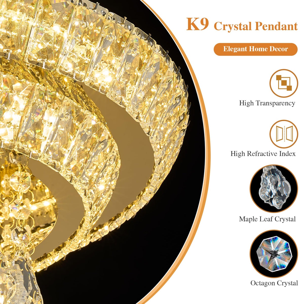 OSGNER 18" Sliver Modern Chandelier with Remote/APP,Flush Mount Crystal Ceiling Light,3-Color LED Dimmable for Living Room Kitchen Dining Room Hallway -Luxury Raindrop Style