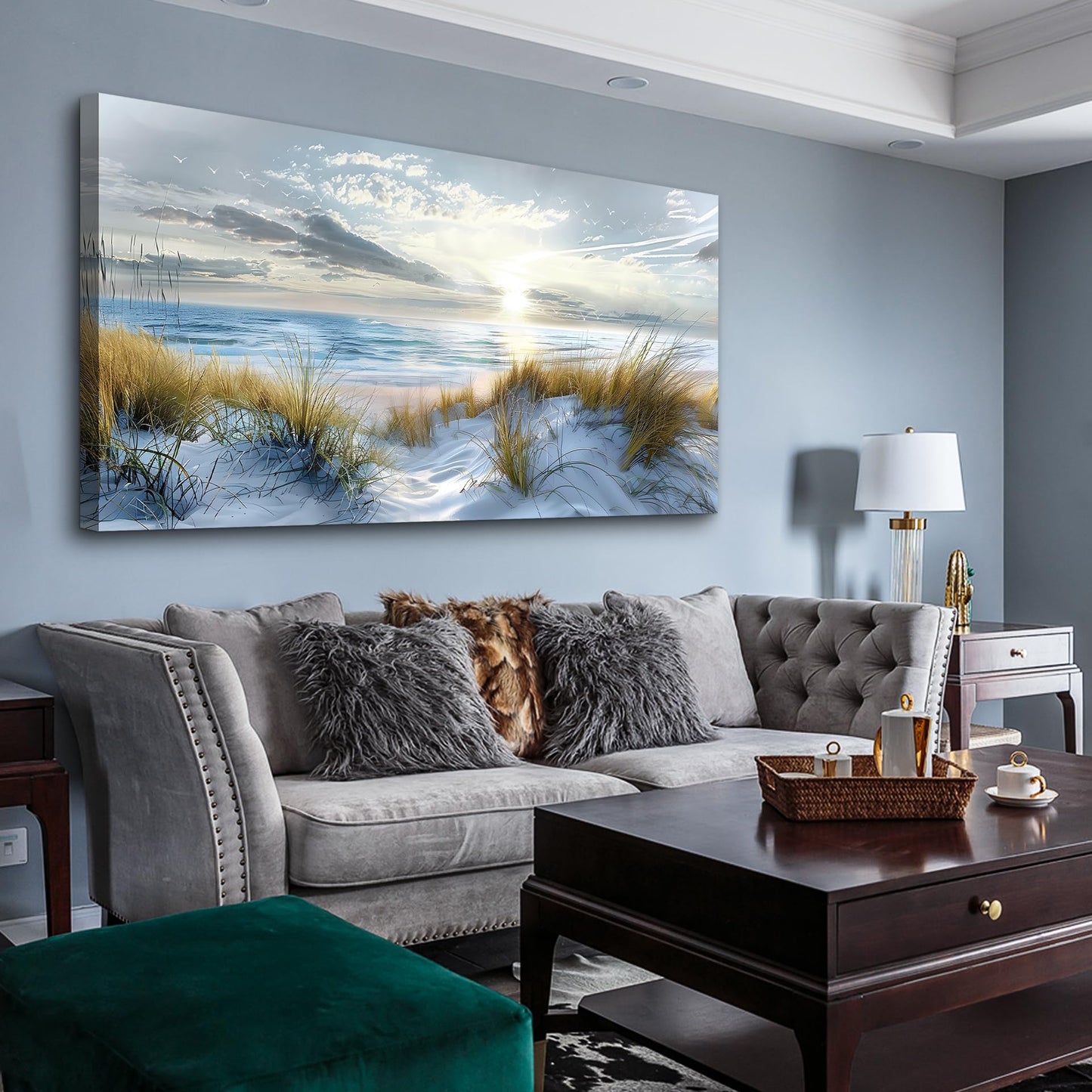 Lapremoly Large Wall Art Canvas for Living Room, Bedroom, Office - Modern Ocean Beach Decor - Blue Sea Landscape Pictures Prints Artwork Home Mural 20"X40"