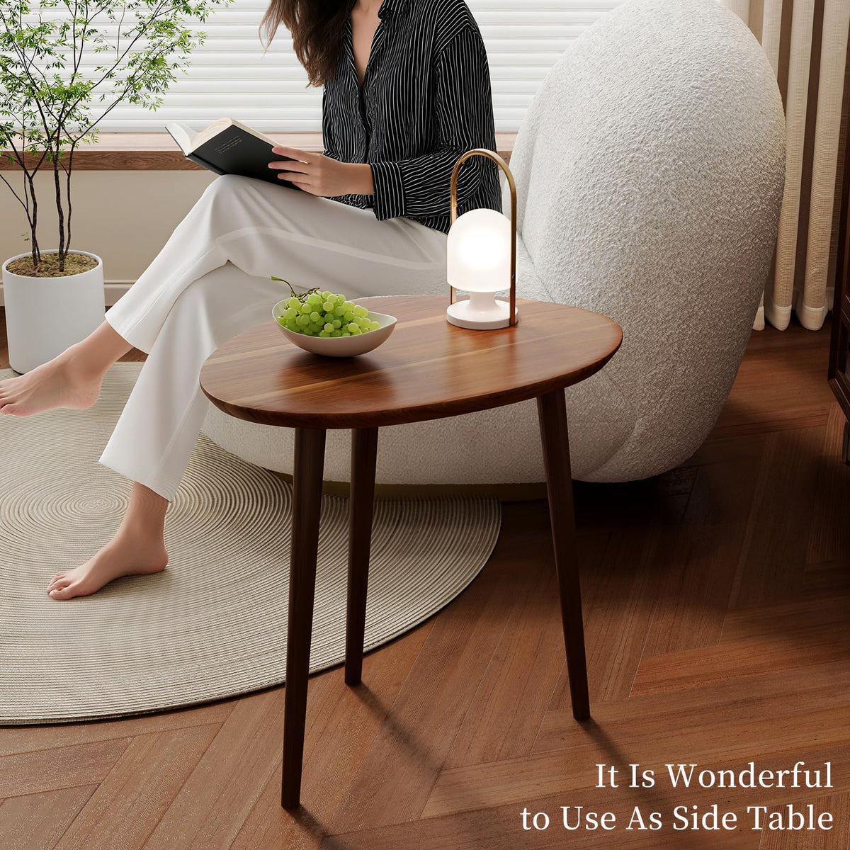 Semjar Small Oval Coffee Tables Set,Acacia Wood Nesting Tables（25.6"x17.7"+17.7"x13.4" for Living Room Small Spaces Office,Easy Assembly Wooden Minimalist Walnut Mid Century Modern Coffee Table