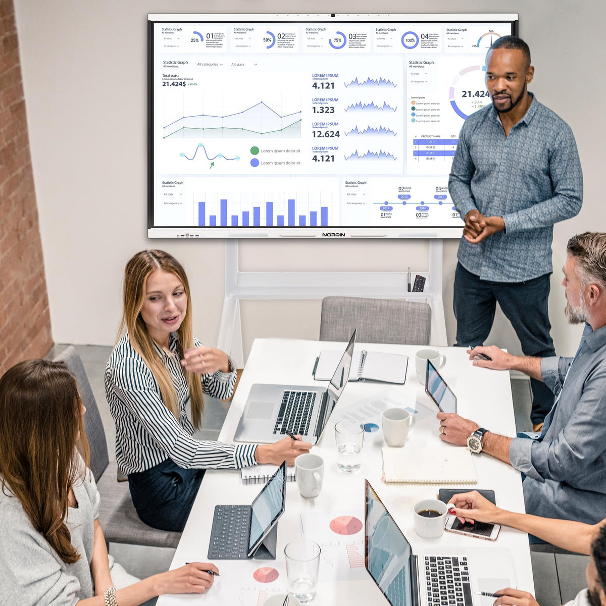 NORQIN Interactive Smartboard 65" 4K UHD Touchscreen Digital Whiteboard with 48MP Camera, 8-Array Microphone, Dual 15W Speakers for Presentation Classroom Conference Office Home (Wall Mount Included)