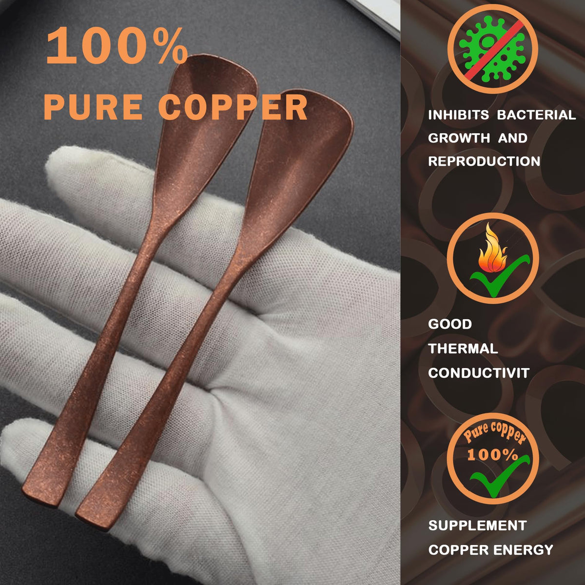 Purecopper 4.33-Inch Vintage Teaspoon, Hand-Forged Antique Copper Spoon, Suitable for Stirring Coffee and Desserts, Cakes, Ice Cream (4)