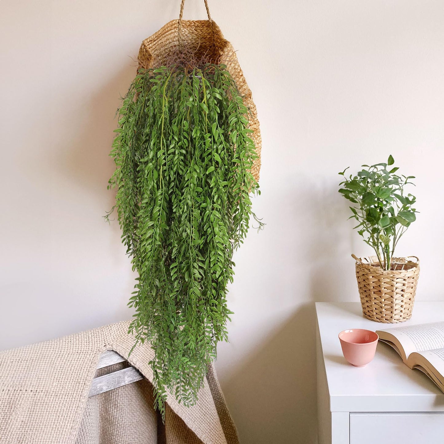 RECUTMS 2 Pcs 3.7Ft Hanging Fake Plants Faux Ferns Ivy Willow Vine Leaves Wall Greenery Artificial Vine Plastic for Spring Home Garden Wedding Party Indoor Outdoor Easter Decorations(Green)