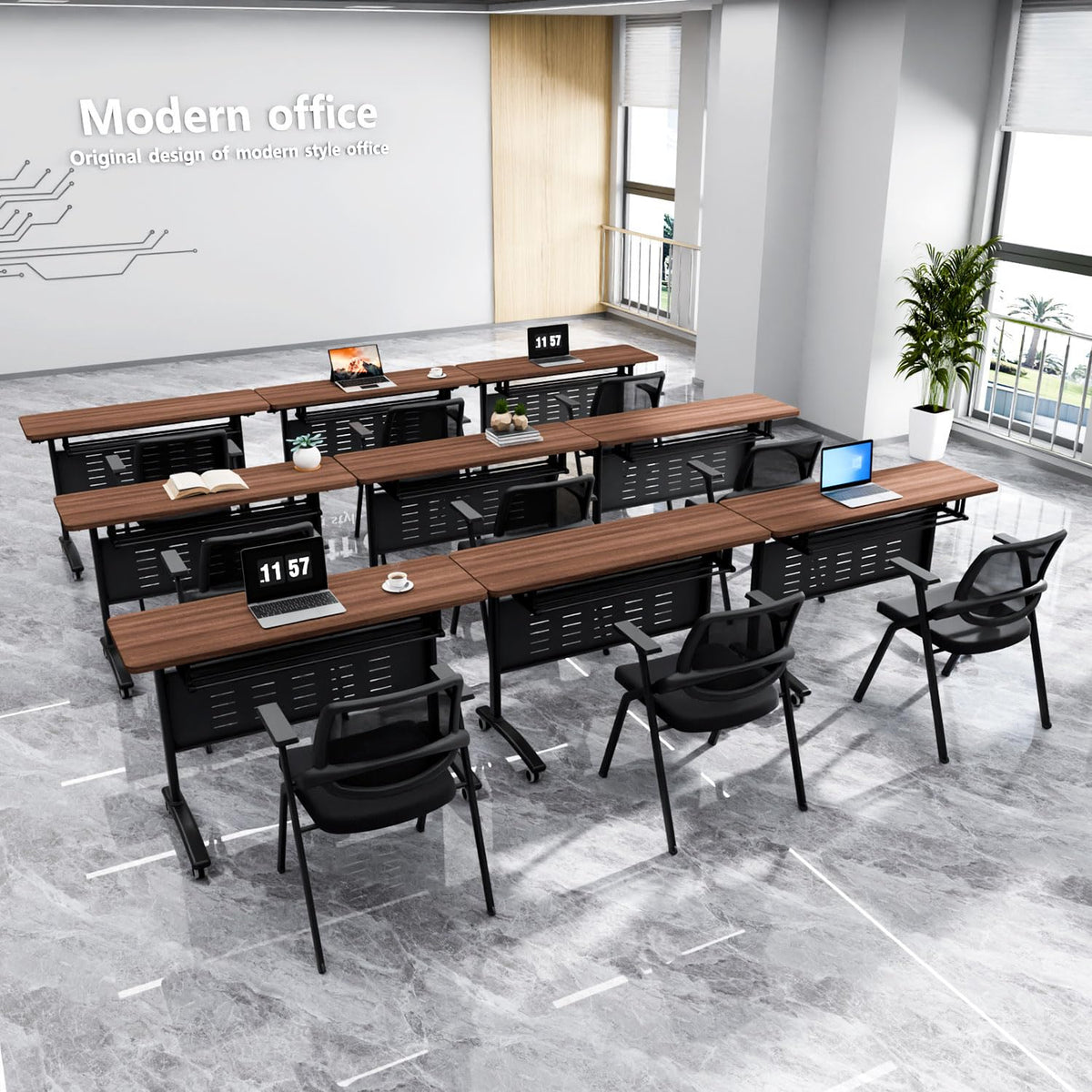 Folding Conference Room Table, Modern Conference Tables with Wheels for Office Classroom,Flip-Top Training Table Water-Resistant P2 Particle Board & Anti-Corrosion Alloy Frame (2, Walnut-Small, 47.2)