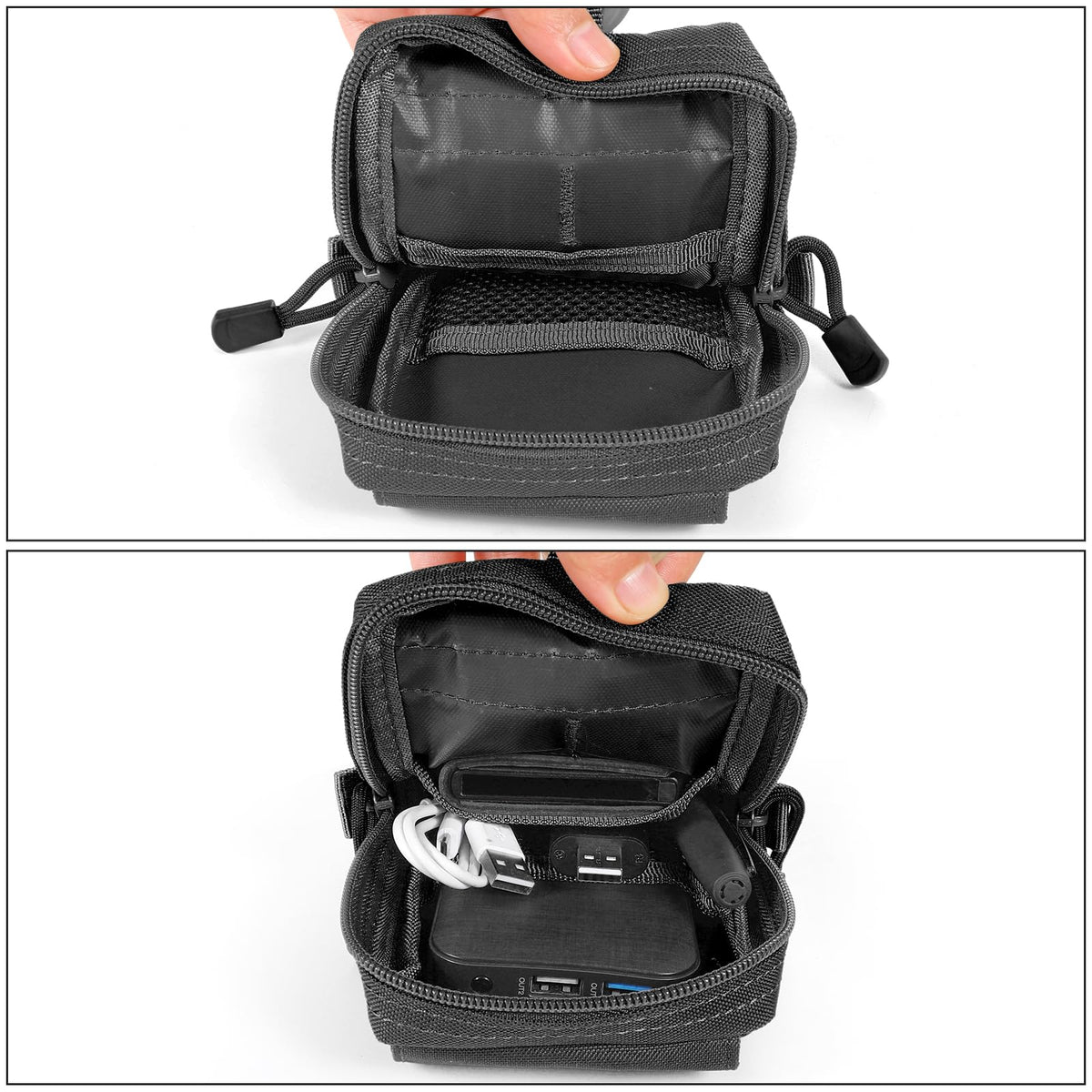 SOWHUP Tactical Molle Pouch Cell Phone Pouch Holster Small Utility EDC Pouch Gadget Organizer Bag with Tactical Key Ring Holder and U.S.A Flag Patch (Black1)