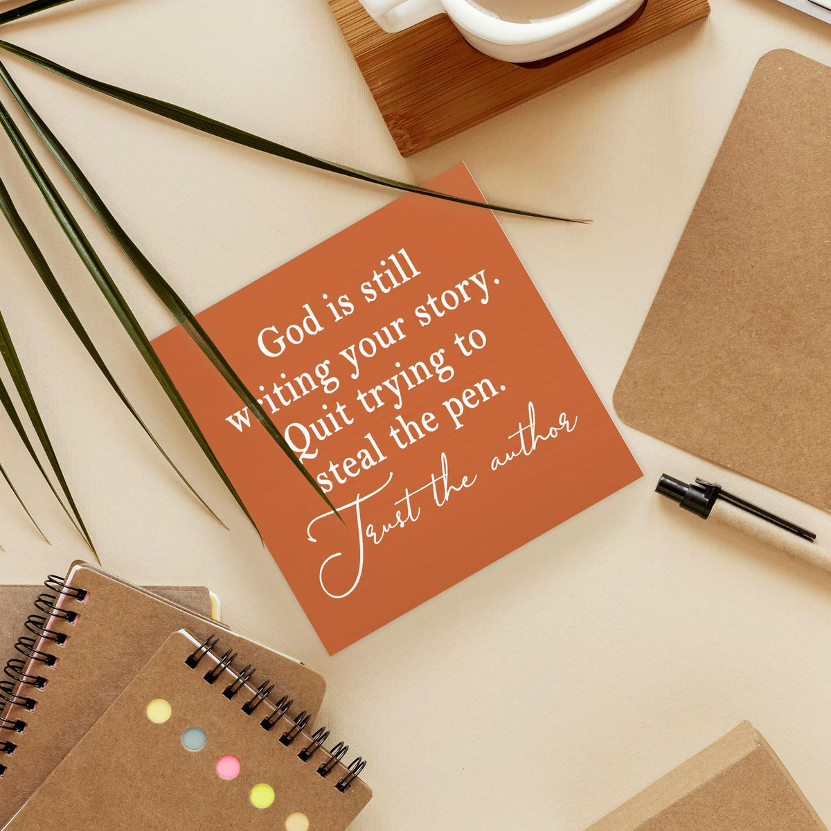 Luipk God Is Still Writing Your Story Orange Wood Box Sign Desk Decor 5X5, Christian Scripture Bible Verse Prayer Room Block Sign Decorations for Home Office Wall Tabletop Shelf Decor