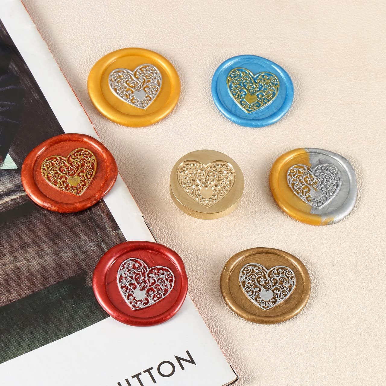 Yoption Wax Seal Stamp Kit, The Heart Sealing Stamp with Gold Red Silver Sealing Wax Sticks Gift Box Set for Invitations, Cards, Letters, Gift Idea