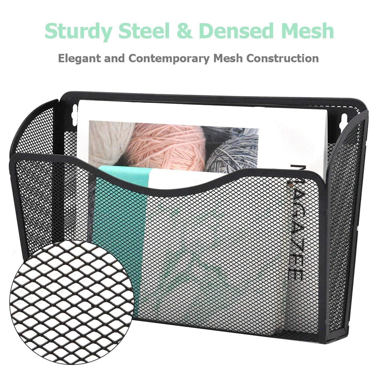 EASEPRES 3 Single Pocket Mesh Hanging File Organizer, Vertical Wall Mounted Magazine File Holder, Mount Basket Mail Paper Document Folder Organizing for Office, Home and School, Black