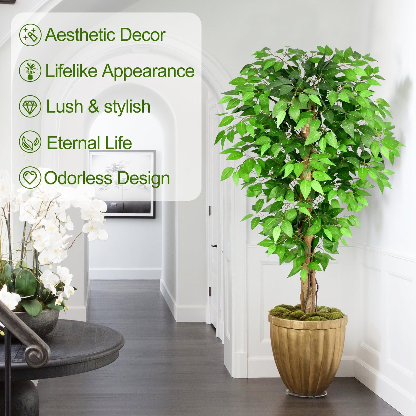 Keeplush 5ft Ficus Artificial Trees with Natural Curved Trunks, 60" Tall Lush Faux Tree for Home Decor Indoor, Green Lifelike Fake Ficus Tree Artificial Plants (Set of 2)