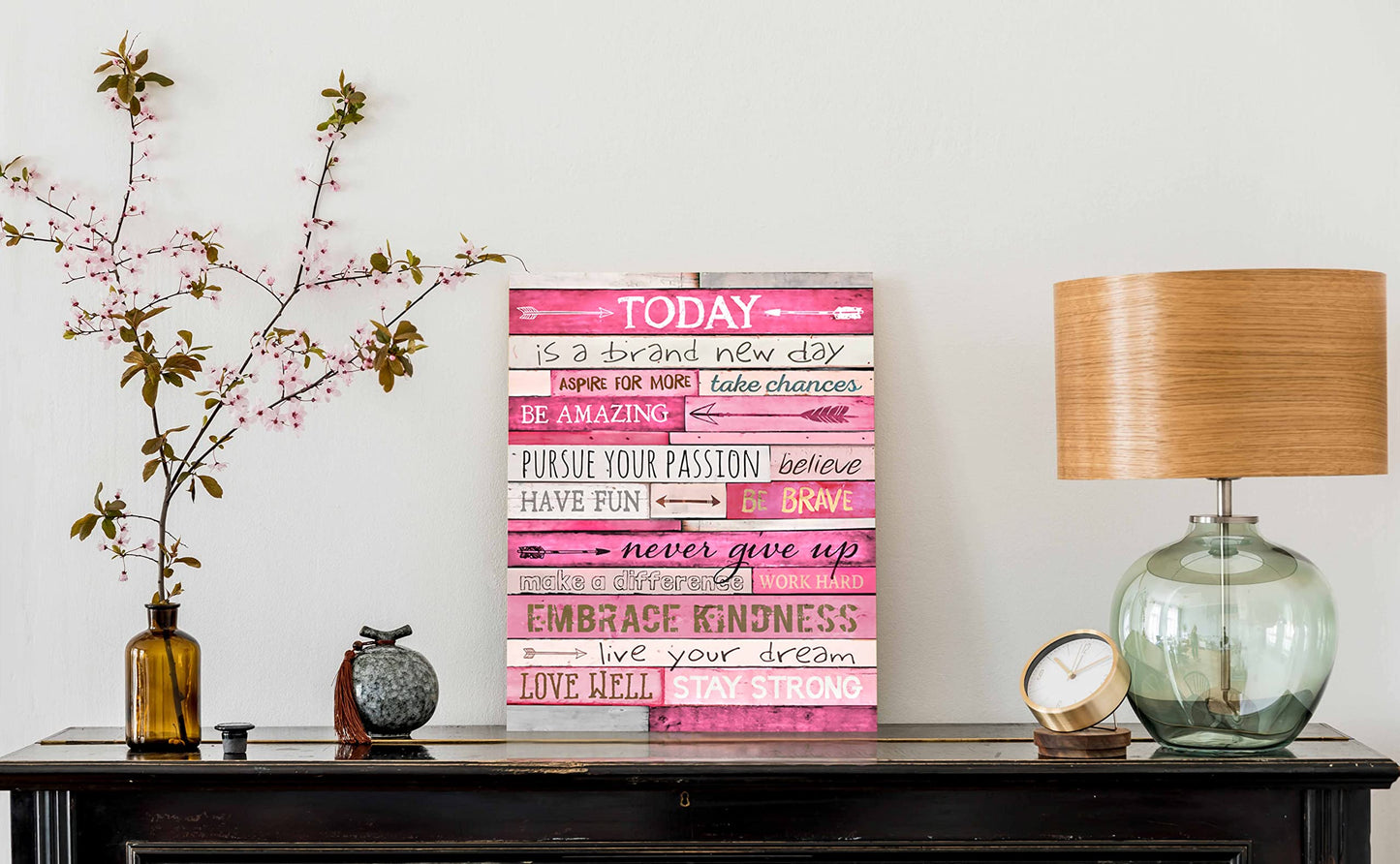 Pink Wall Decor - Inspirational Quotes Wall-Art - Motivational Bedroom Decor For Teen Girls - Office Gifts For Women With Framed Canvas Artwork Ready to Hang 15" W x 11.5" H