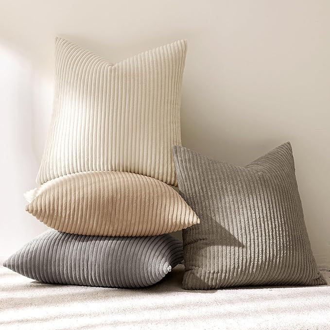MIULEE Boho Farmhouse Neutral Cream Throw Pillow Covers 20x20 Inch Set of 4