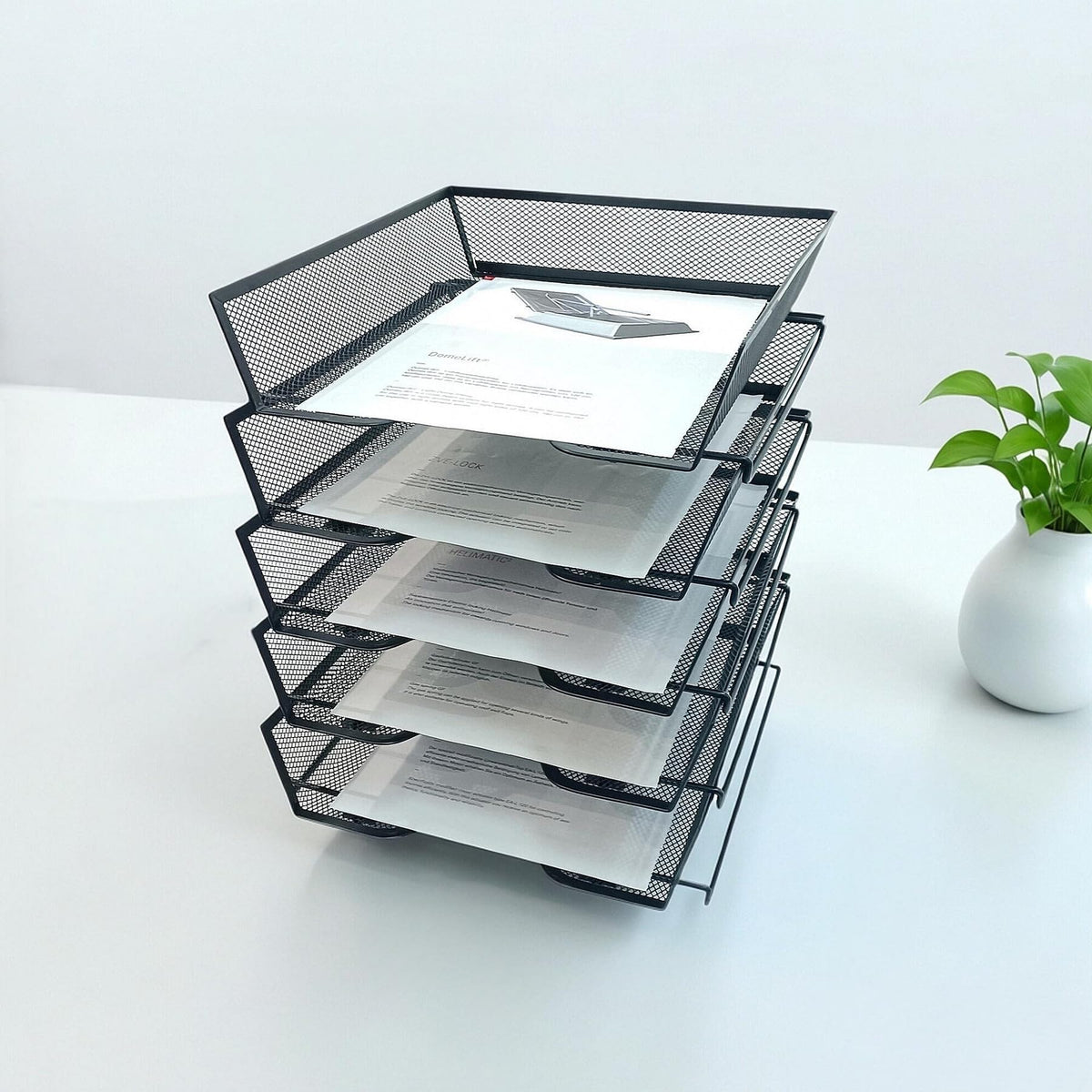 SREGGSIY 5 Tier Letter Tray Desk File Organizer,Metal Paper Organizer for Office Supplies,Black