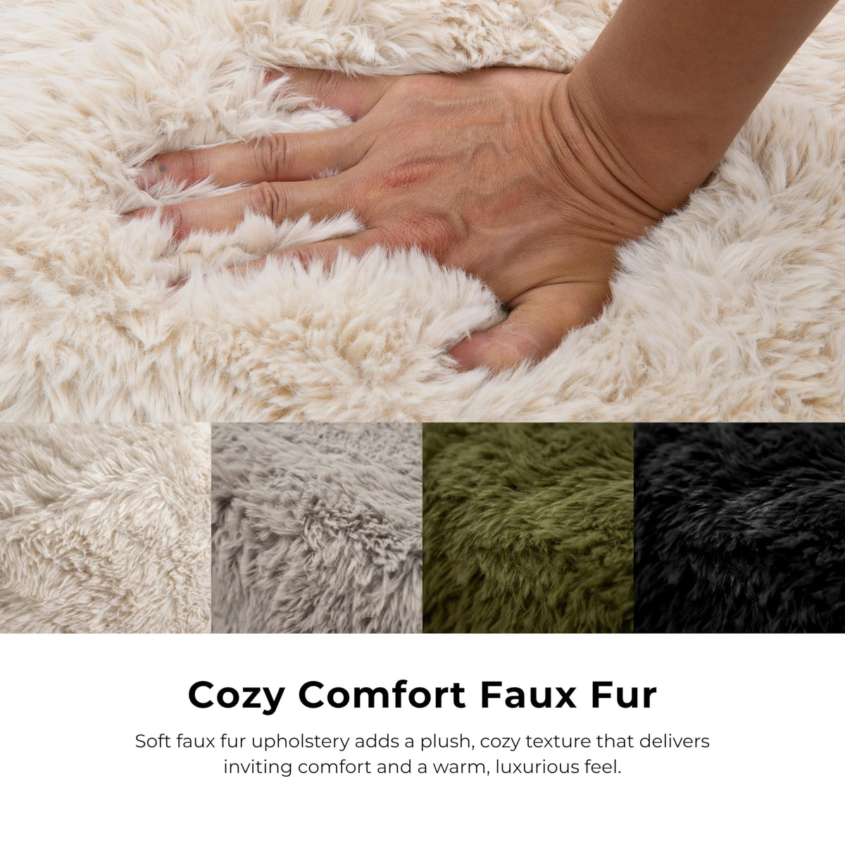Furniture of America Havyn Modern Faux Fur 1-Seater Modular Armless Foam Sofa Chair with Deep Seat, Compressed Couch in a Box, No Assembly Required, for Living Room and Office, Black