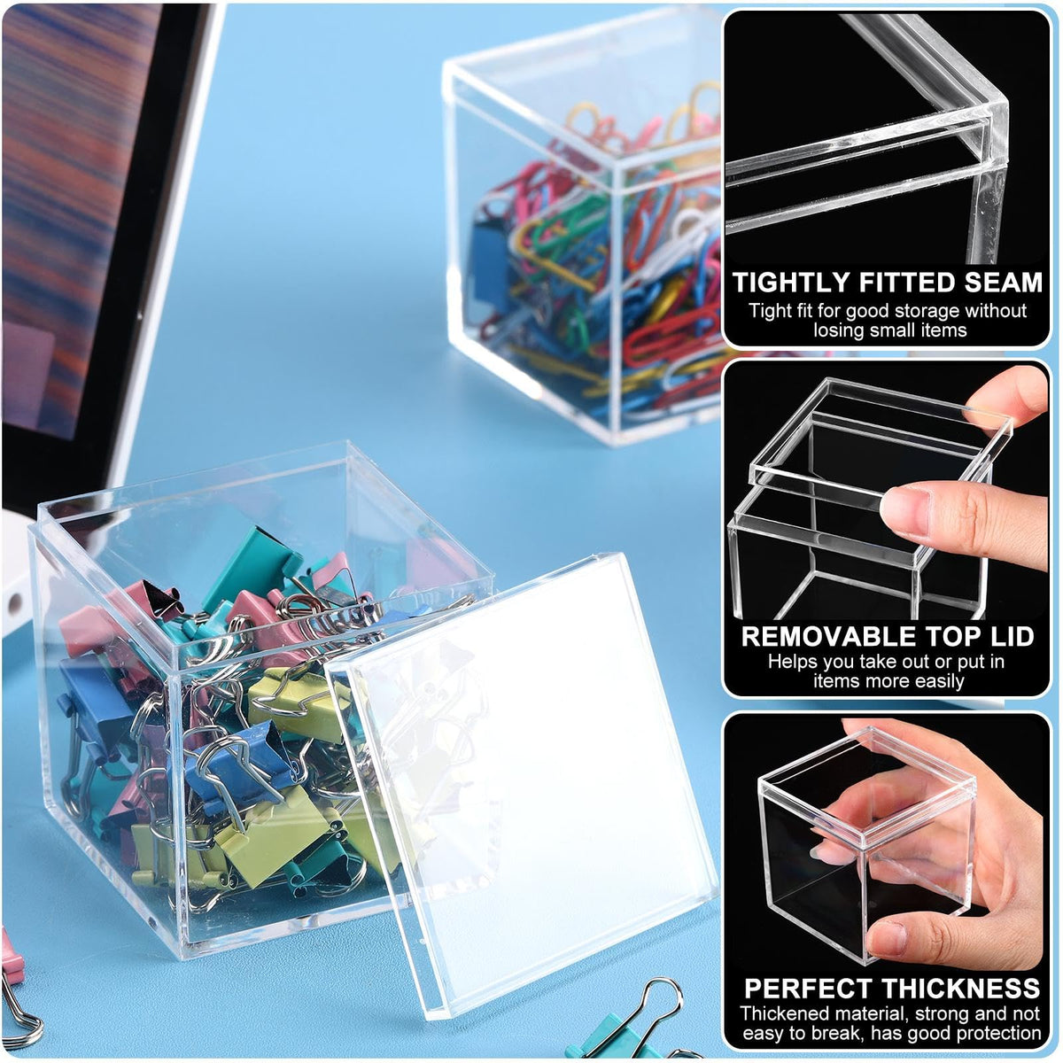 Tuanse 150 Pcs Acrylic Box with Lid Clear Small Acrylic Box Plastic Square Cube with Lid Mini Containers Display 2.2 x 2.2 x 2.2 Inch for Candy Pill Tiny Jewelry Toys Gifts