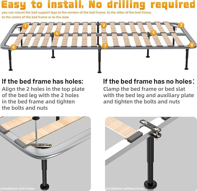 Wlrrcwdttc 4 Pcs Adjustable Height Bed Support Legs 5.9-10.5 inch, Bed Frame